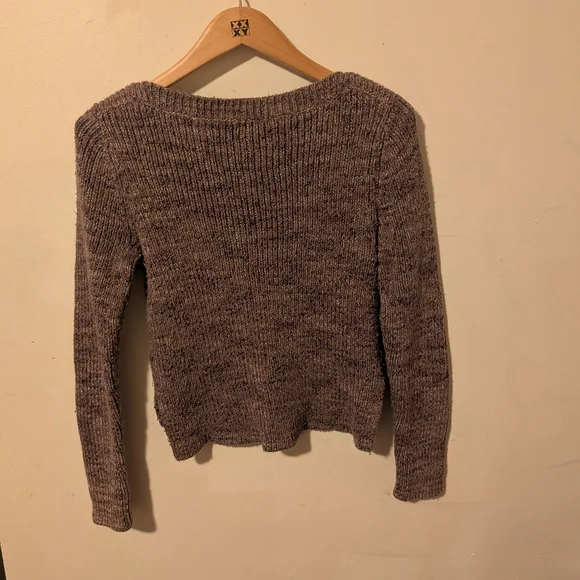Roots Heathered Brown Cropped Boatneck Knit Cotton Sweater Size Small - Picture 8 of 11